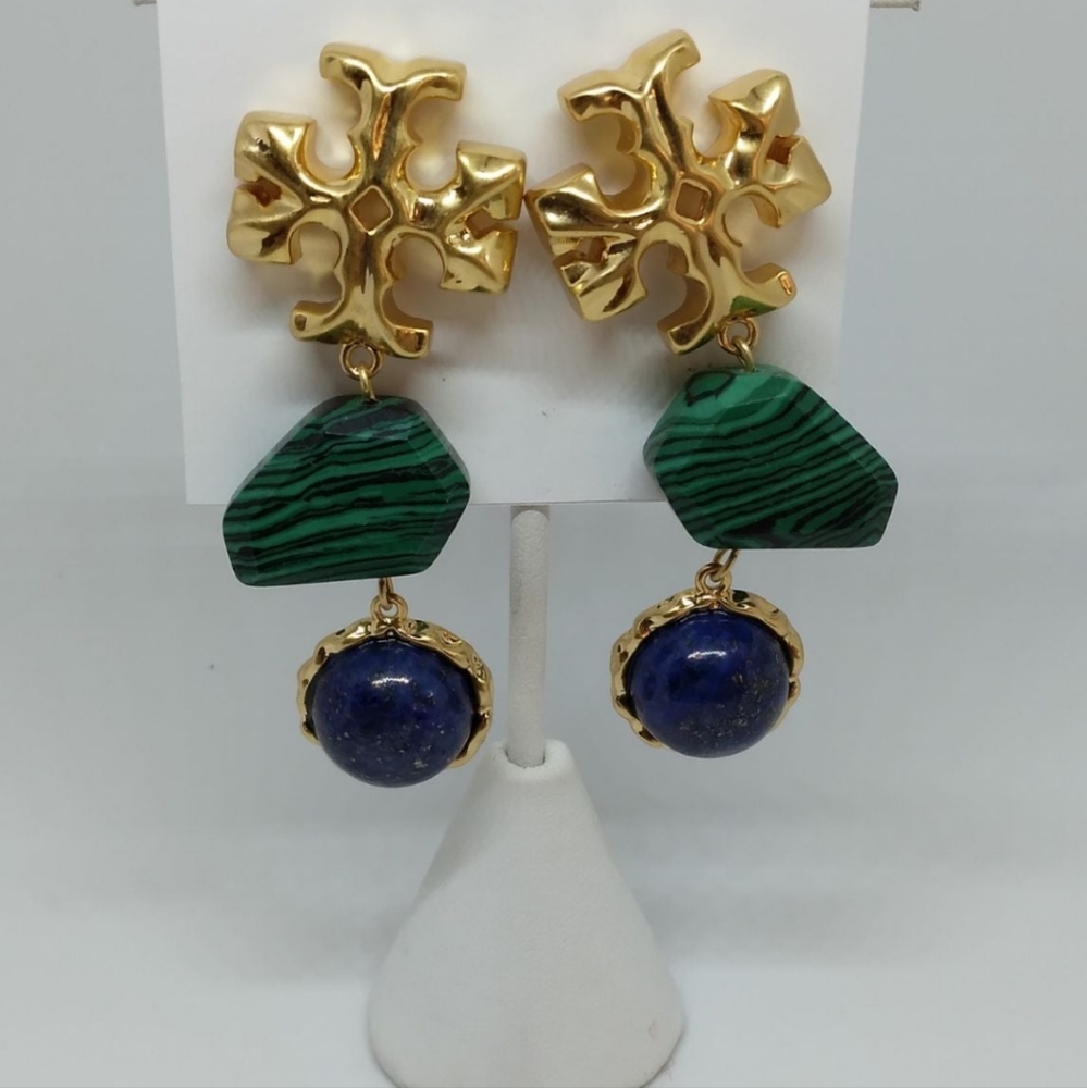 Tory Burch Roxanne Blue and Green Stone Earrings